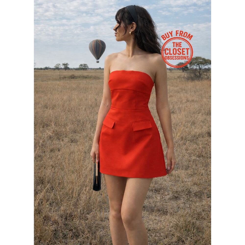 Zara Strapless Structured Mini Dress NWT Red Orange Skort Dress Size L - Picture 10 of 16